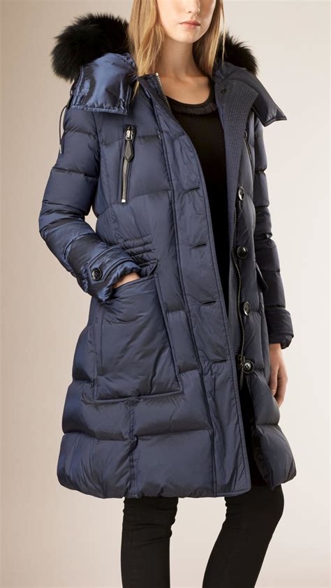 burberry blue faux fur coat|burberry women's coat.